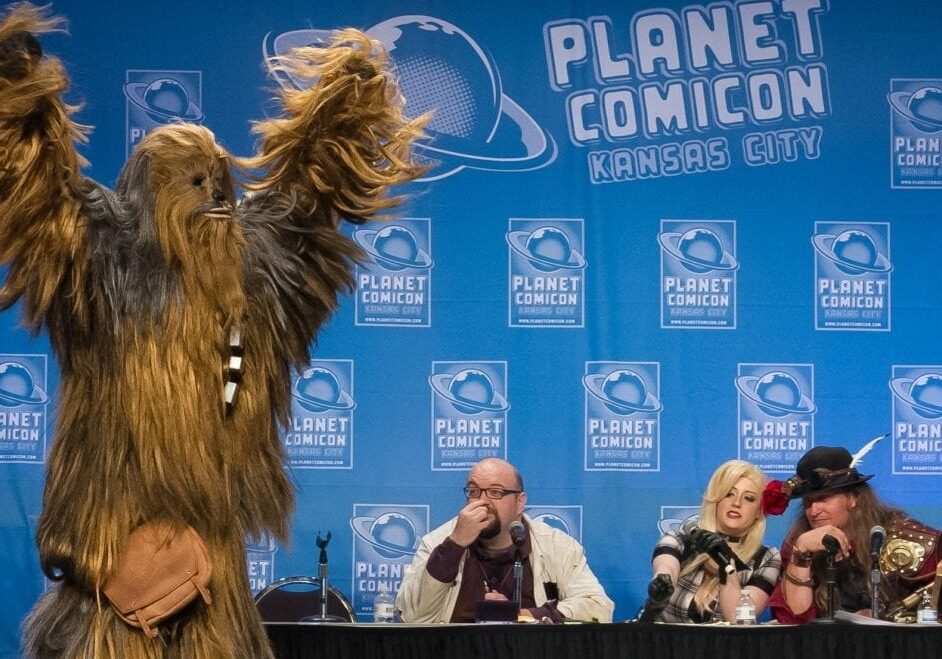 A Comicon fan dressed as Chewbacca.