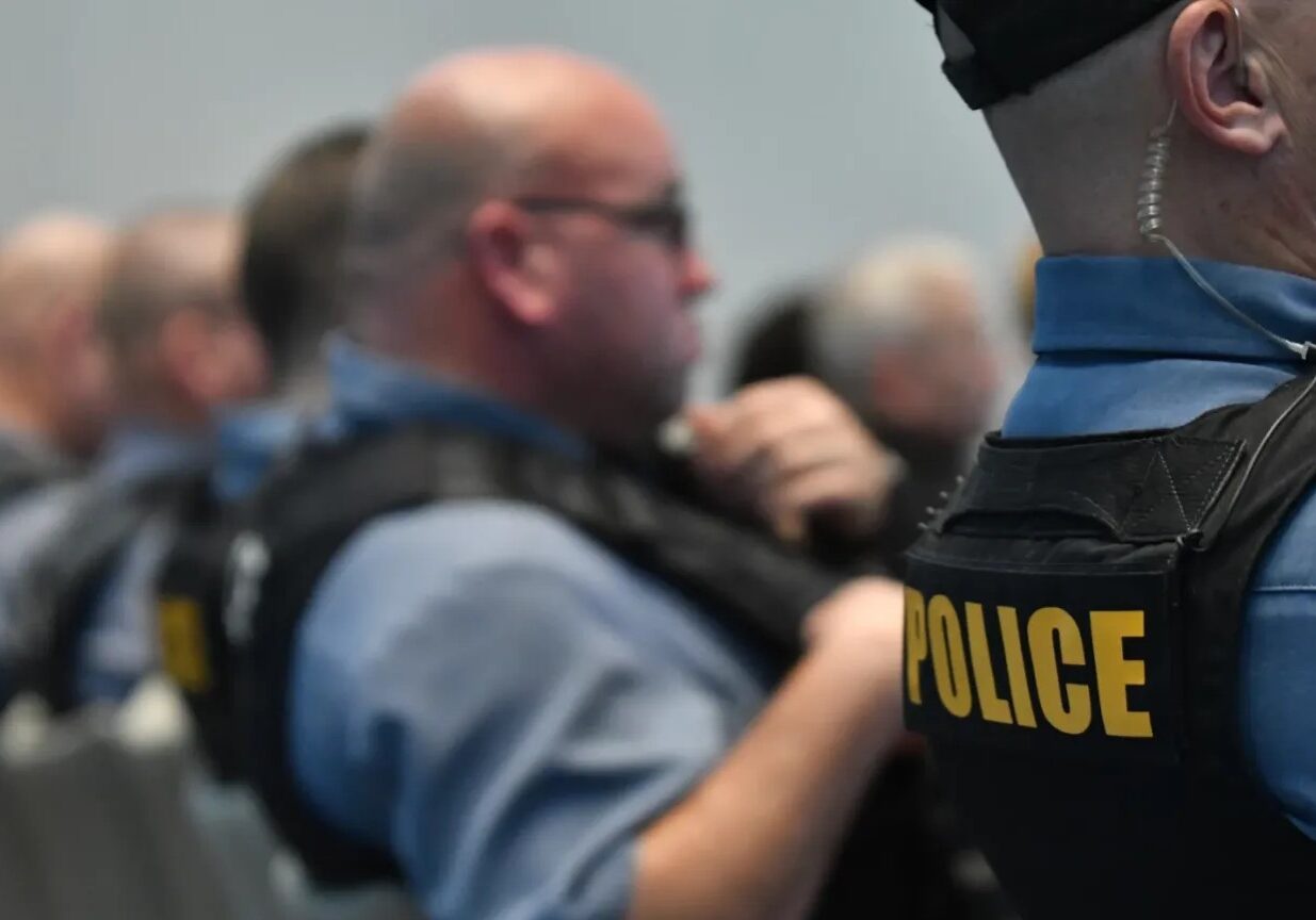 Officers sit at a meeting of the Kansas City Board of Police Commissioners in December 2021.