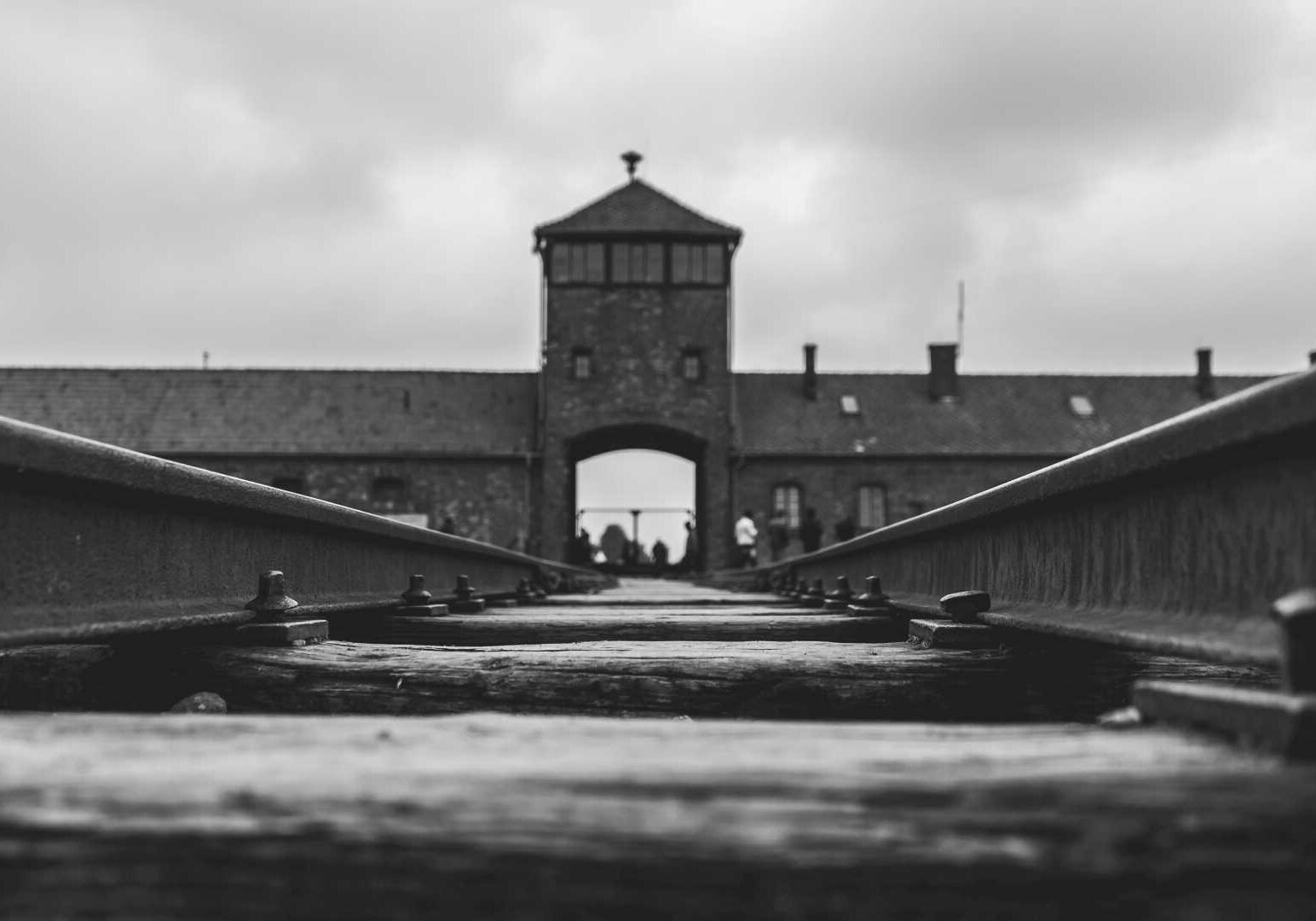The rails leading into the Auschwitz death camp in Poland.