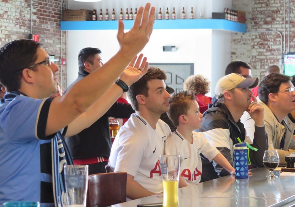 Soccer fans gather at Strange Days Brewing on weekend mornings