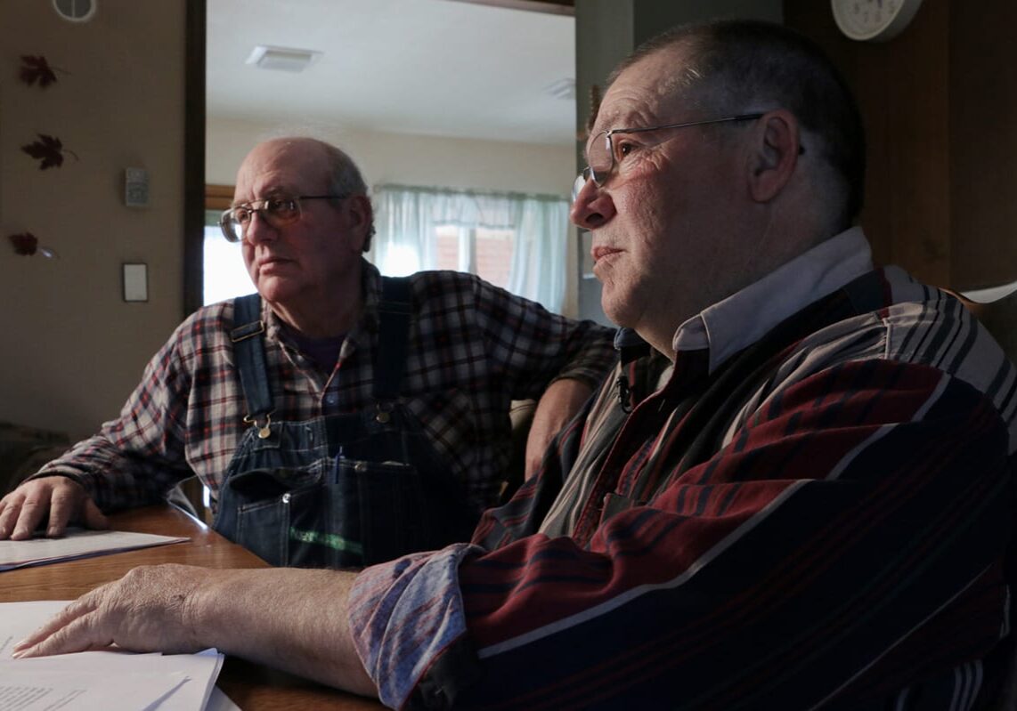 David Pfrang (right) and Jim Dobbins operate small ranches near Goff, Kan. They have been active in fighting a federal law that mandates a $1 payment per head of cattle sold called the Beef Checkoff Program. (Photo by Todd Feeback/Hale Center for Journalism)