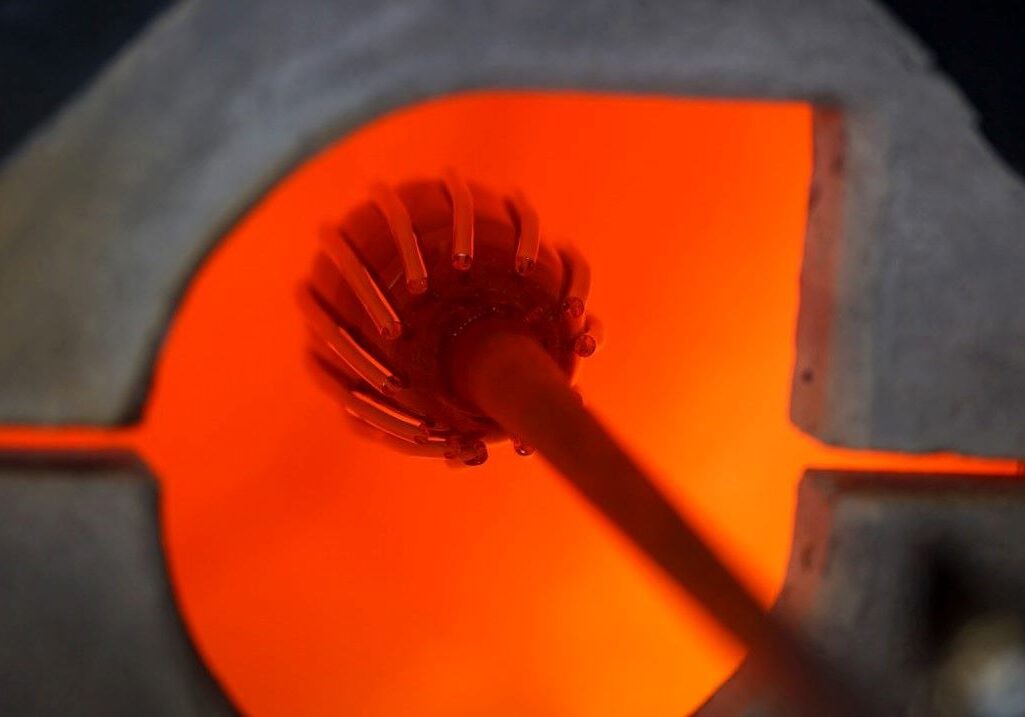 A look inside one of three Belger Glass Annex reheating furnaces, which burn at over 2,300 degrees Fahrenheit.