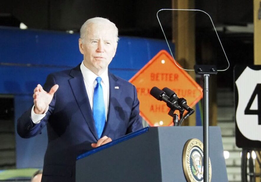 President Joe Biden speaks Wednesday from the Kansas City Area Transportation Authority in Kansas City, Missouri.