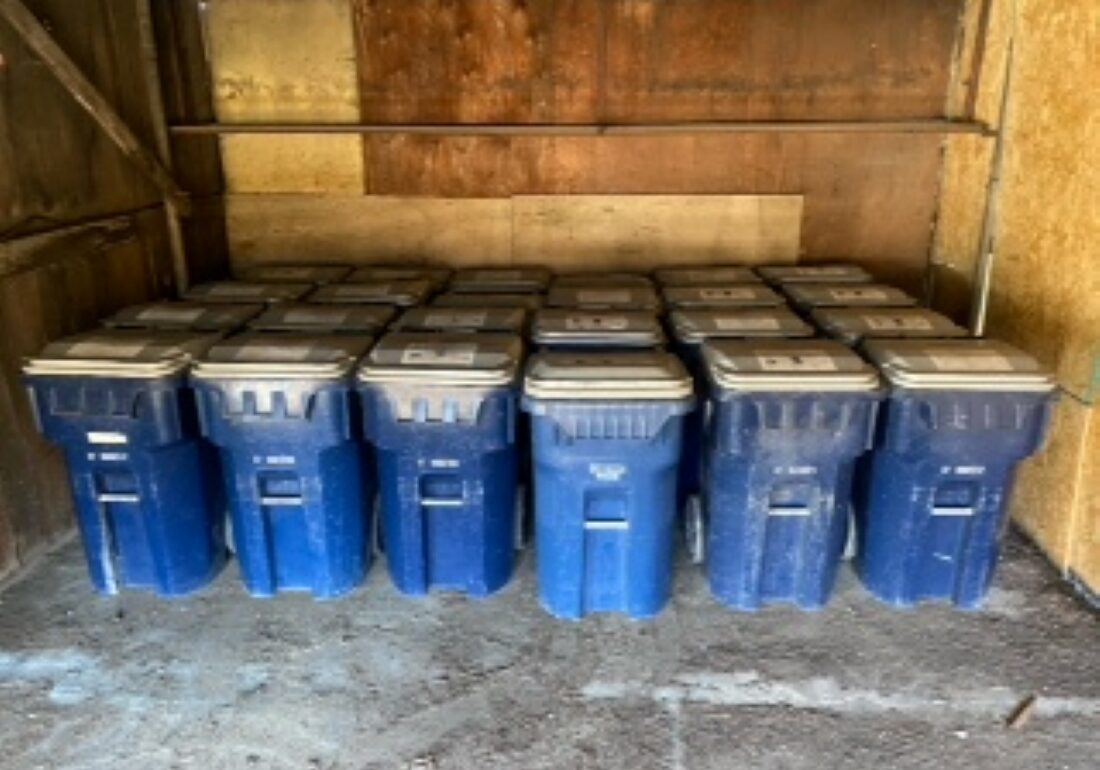 Plastic bins that Kansas City had available to begin a pilot program offering safe storage for houseless people. Fifty new, similar ones are arriving this week.