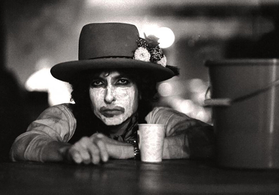 Bob Dylan during the Rolling Thunder Revue tour of 1975.