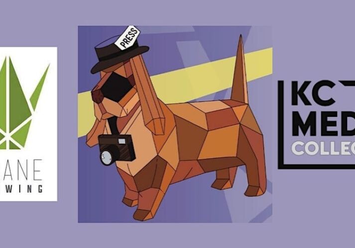 Label of Brewshound beer, featuring an origami dog wearing a fedora with a press label.