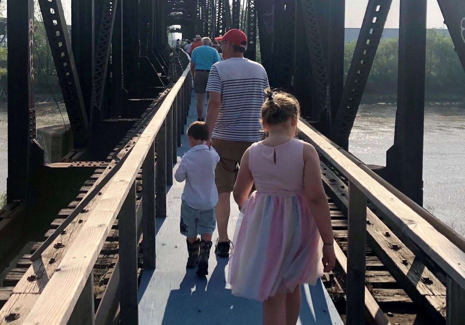 Mike Zeller leads a tour of the old Rock Island Bridge where he plans to create an entertainment district over the Kaw River.