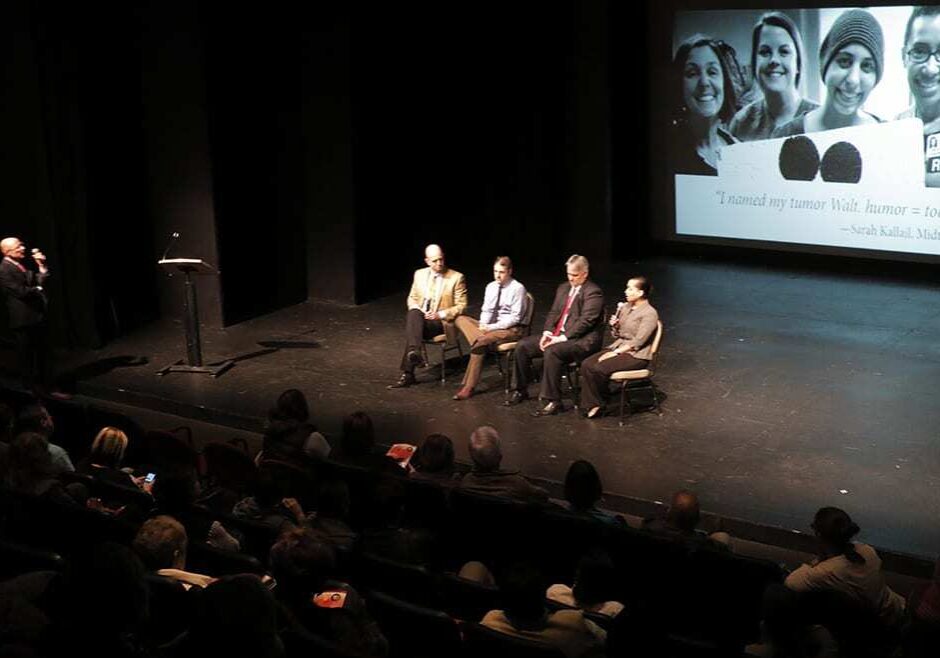 Doug Myers, Keith August, Roy Jensen and Consuelo Ross discuss the upcoming documentary "Cancer: The Emperor of All Maladies," March 24, 2014. (Photo by Bridgit Bowden / Flatland )