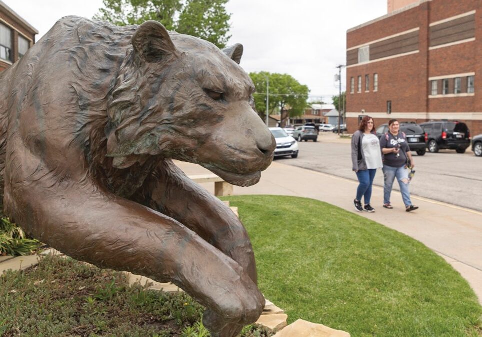 A tiger statue at Cowley College in Arkansas City, Kansas.