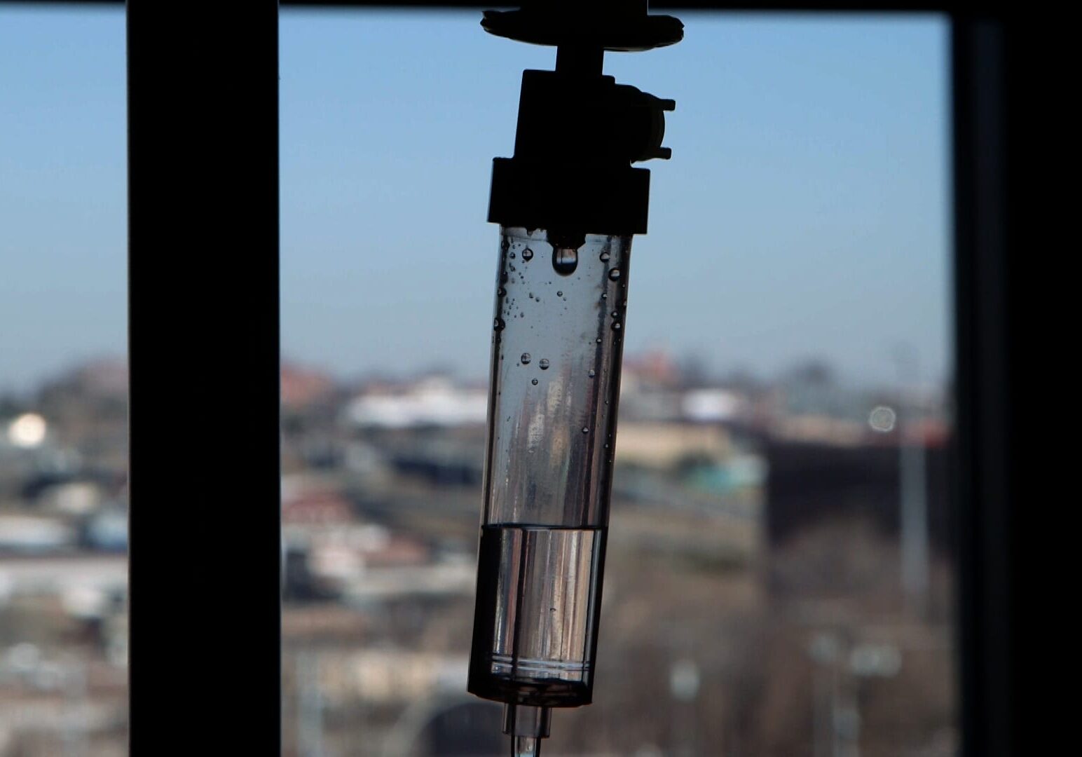 Image of an IV with saline at a KC hospital.