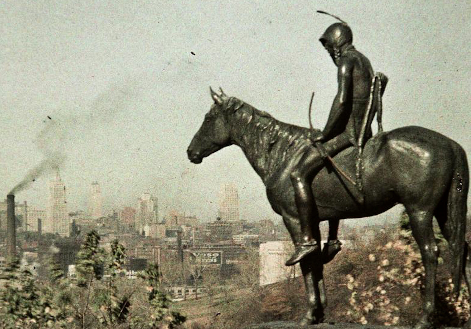 Cyrus E. Dallin's sculpture of The Scout overlooks downtown from Penn Valley Park.