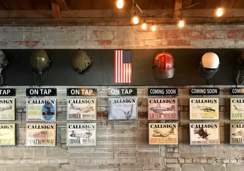 Callsign Brewing's tap list sign.