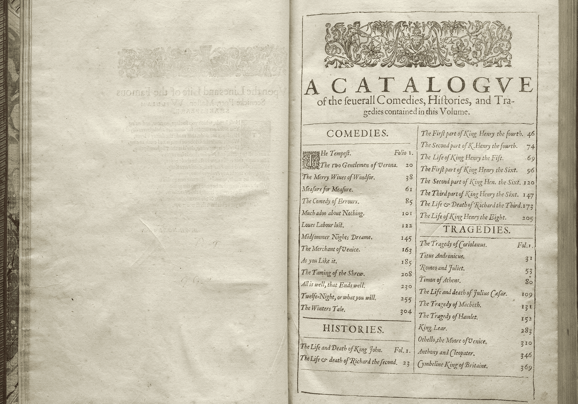Shakespeare First Folio, 1623. Courtesy of Folger Shakespeare Library