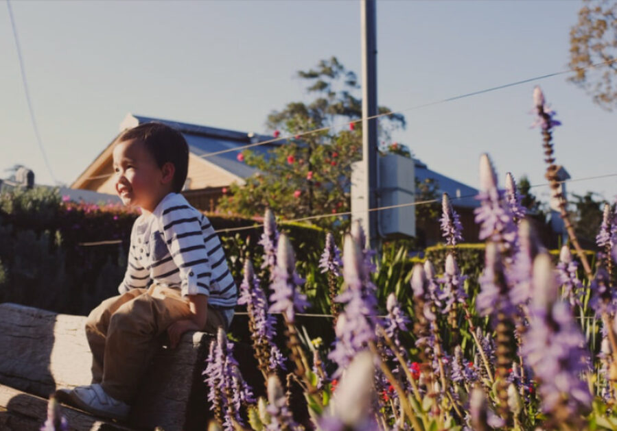 Smiling child on a farm