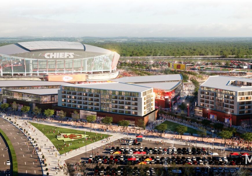 A rendering of a potential Kansas City Chiefs domed stadium in Kansas.