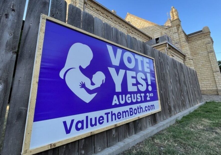 A campaign sign in favor of restricting abortion rights.