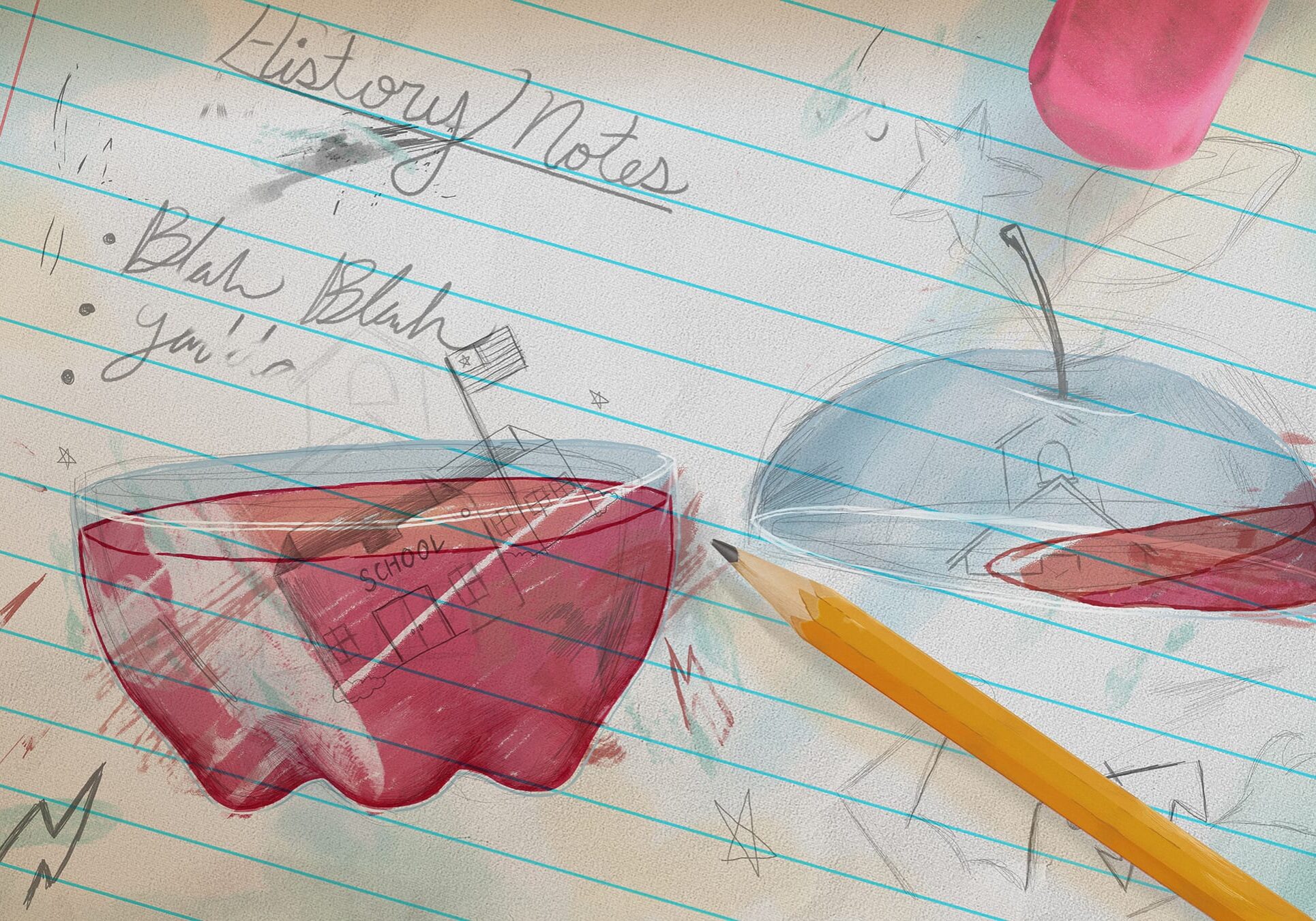 An apple divided in half