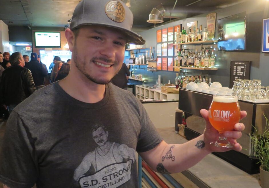 Kansas City brewer Rodney Beagle hefts a glass of Island Pie coconut cream pie ale