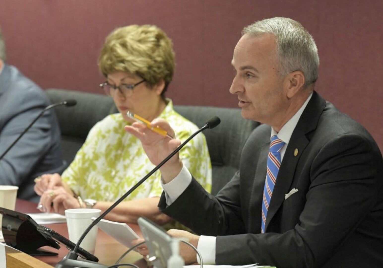 Rep. Doug Richey, R-Excelsior Springs, and Sen. Cindy O’Laughlin, R-Shelbina, during a Joint Committee on Education hearing on critical race theory on July 19, 2021.