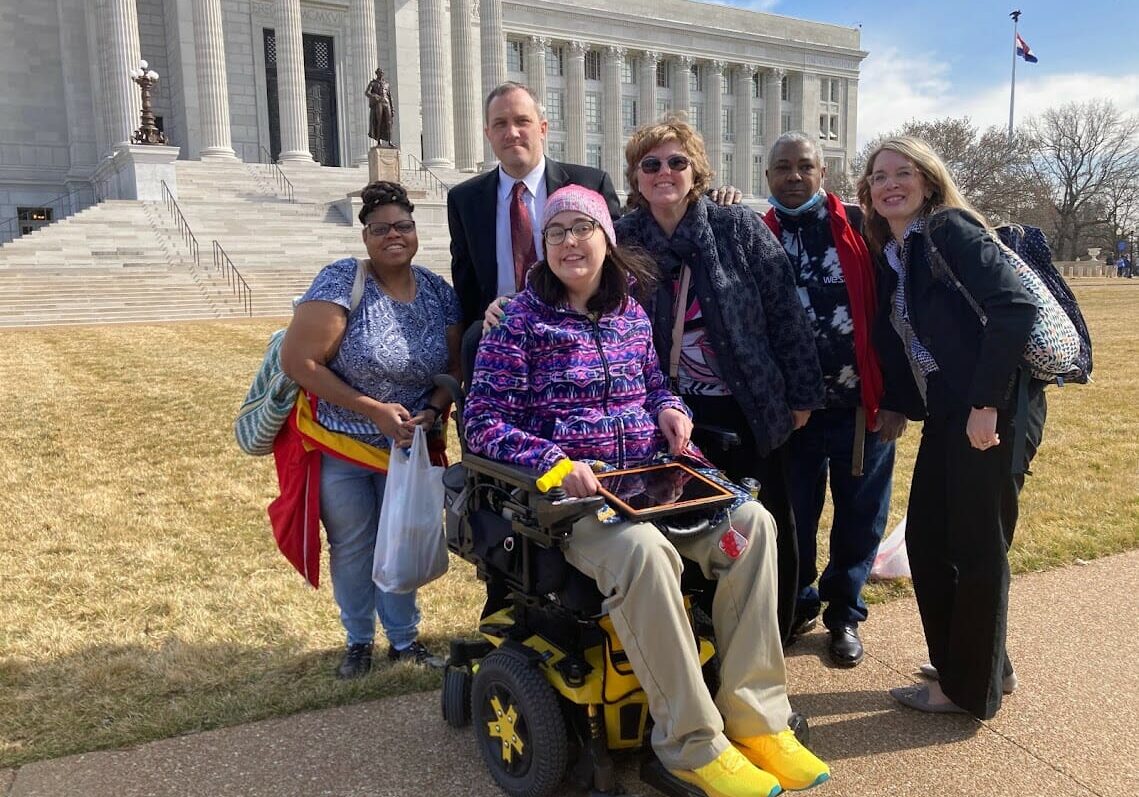 Nicole Noblet (at center in purple) with Missouri's People First Chapter at Disability Rights Legislative Day at the Capitol. (Contributed)