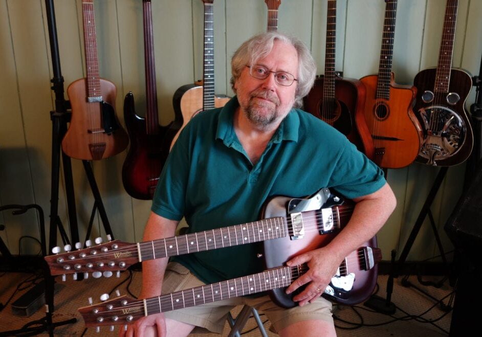 Guitar-maker Dave Wendler with Wendler a custom built electroCoustic double neck 12-string/6-string that is being shipped today to a repeat customer in New York. (Photo: Dan Calderon)