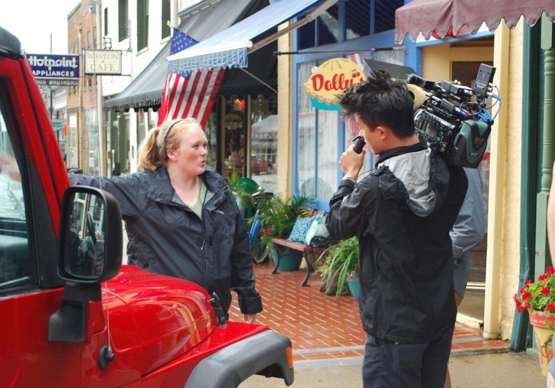 Director Morgan Dameron and camera operator Dan Chen shoot outside Dolly's, a diner fashioned in Kansas City for Dameron’s upcoming film, "Different Flowers." (Photo: Natalie Dameron via KC Studio)