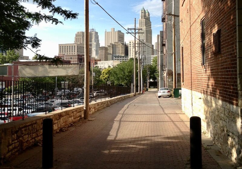 downtown skyline from River Market