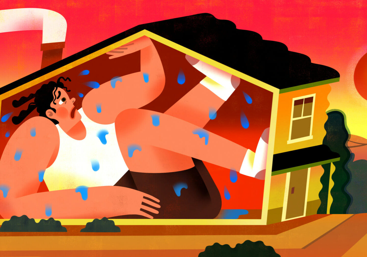 Illustration of a resident sweating in a home.