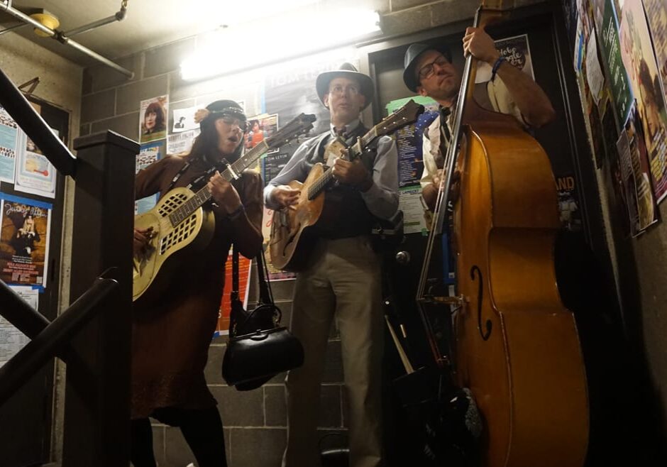 The music life is about making things work. Here, musicians warm up in a stairwell during the opening night of Folk Alliance International at the Westin Crown Center. (Photo: Sarah Bradshaw | The Bridge)