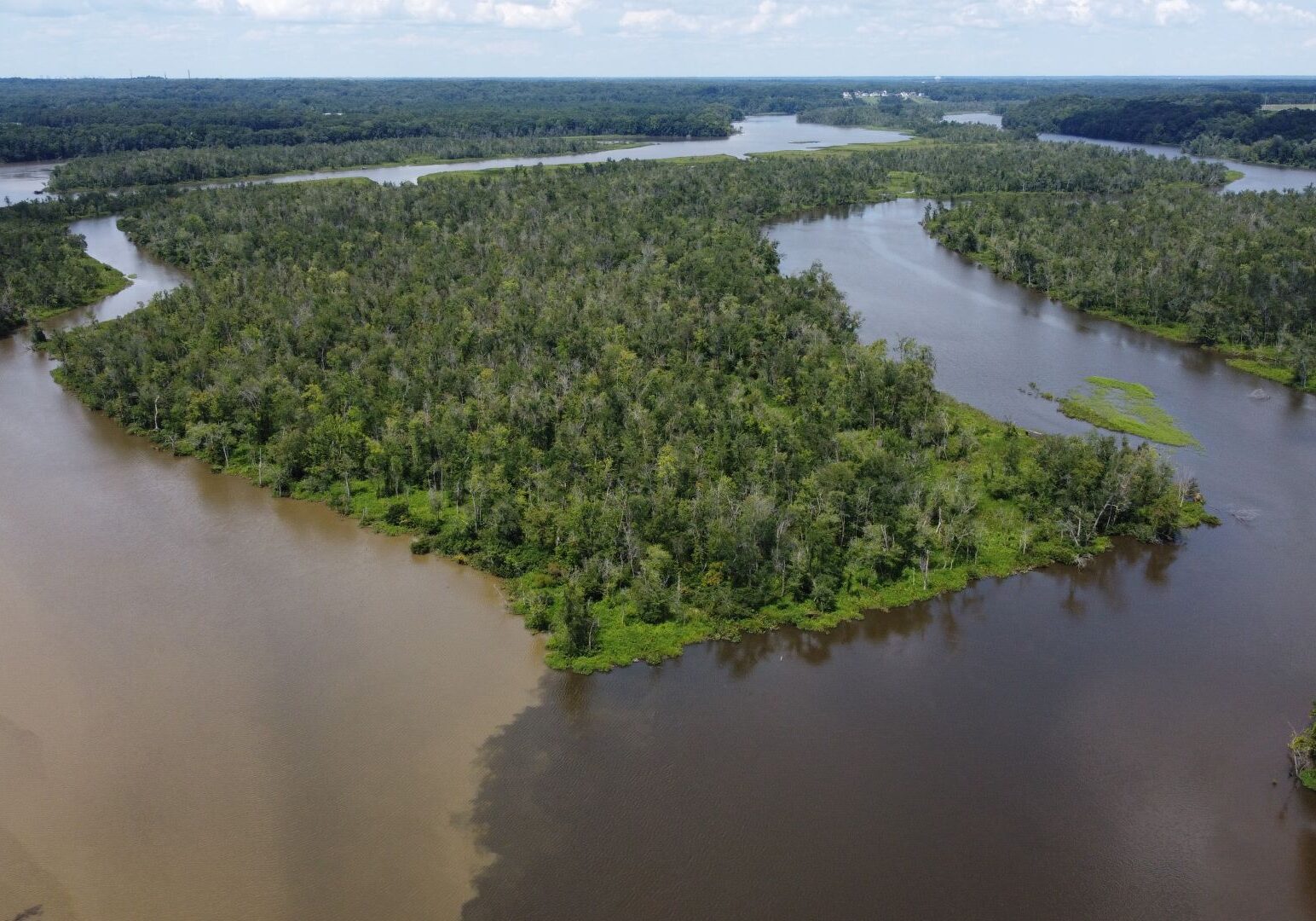 Runoff enters the Appomattox River, a major tributary of the James River, which flows into southern Chesapeake Bay in Virginia.