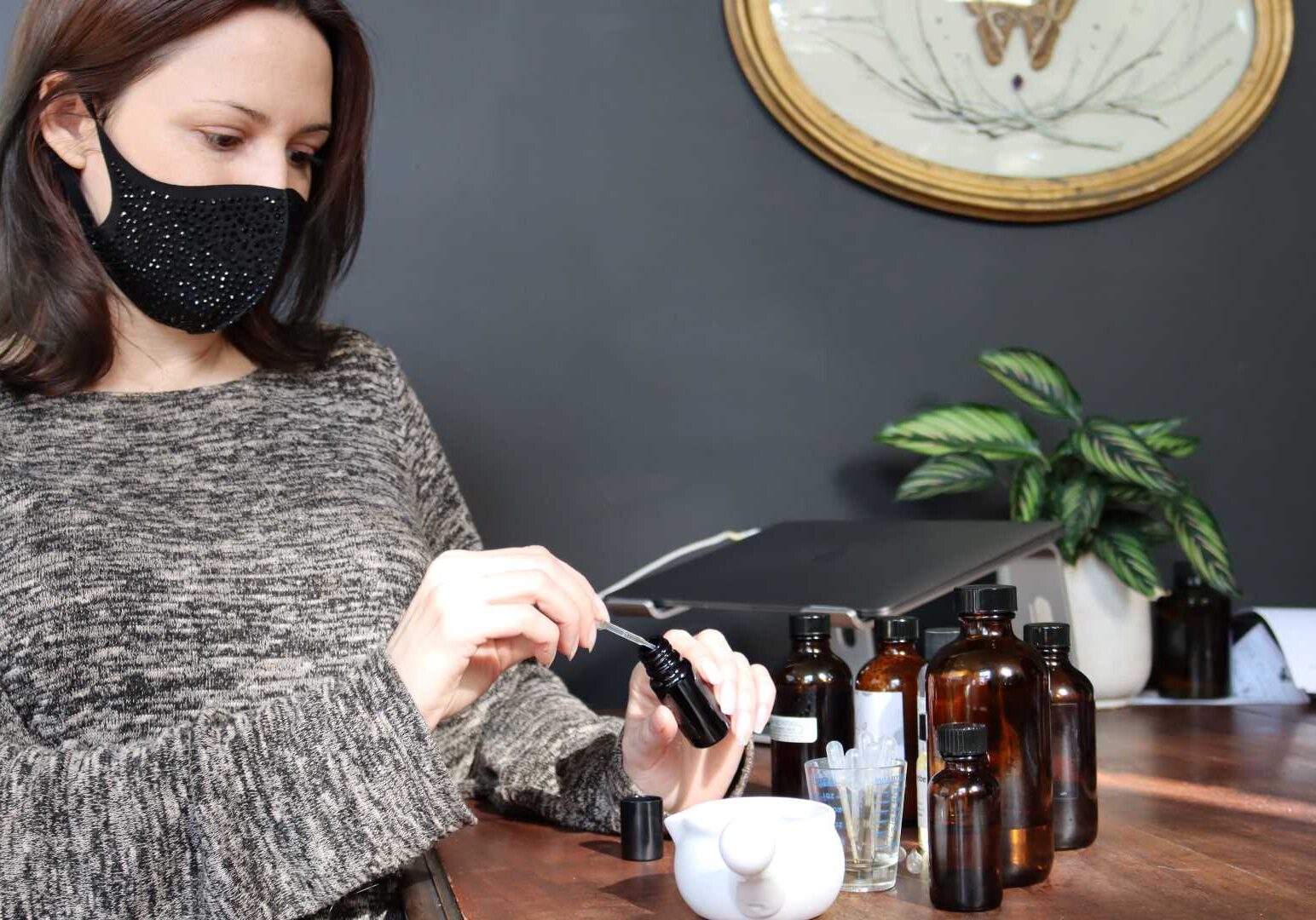 Jill McKeever, creator of the perfume brand For Strange Women, mixes together a new scent using organic plant material.