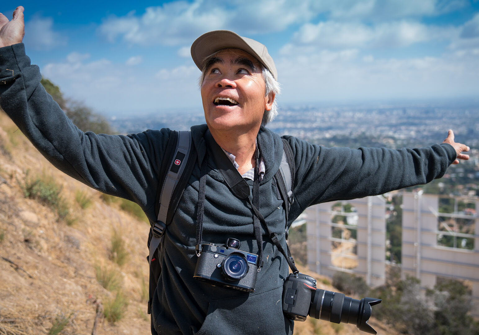 Pulitzer Prize winning photographer Nick Ut with the Hollywood sign in the background.Pulitzer Prize winning photographer Nick Ut.