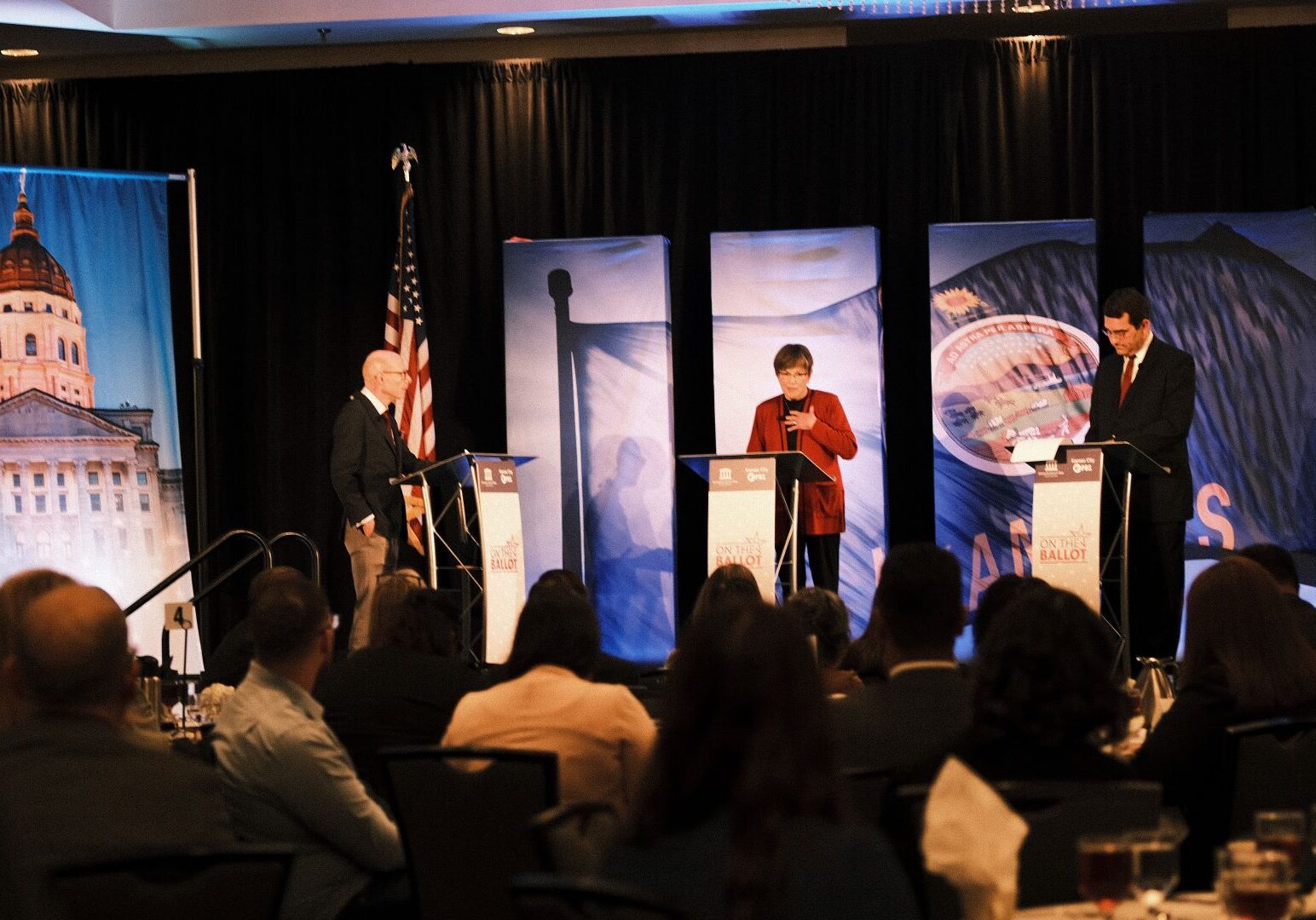 Kansas Gov. Laura Kelly and Kansas Attorney General Derek Schmidt squared off in a gubernatorial debate on Wednesday at the DoubleTree Hotel in Overland Park.