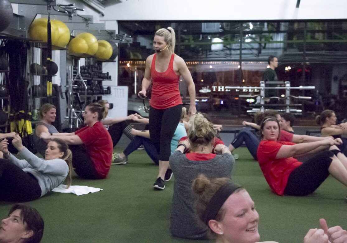 Hailee Bland-Walsh leads a workout