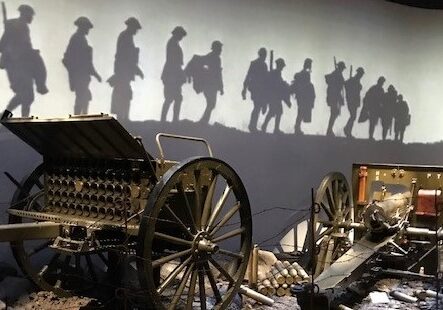 A small theater showcasing Harry Truman's experience as a World War I artillery battery captain displays a field gun used by American troops.