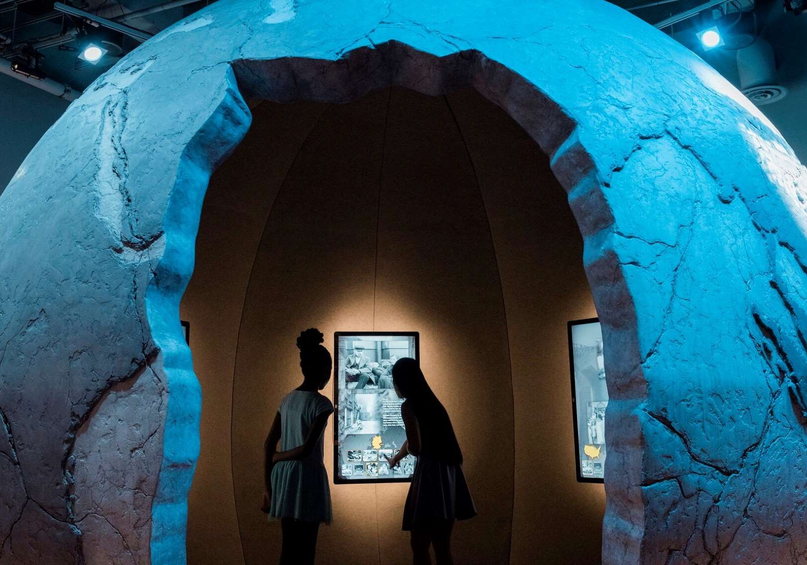 Guests can enter the interior of the "Fractured Globe" to view videos describing the many challenges facing President Harry Truman following the end of World War II.