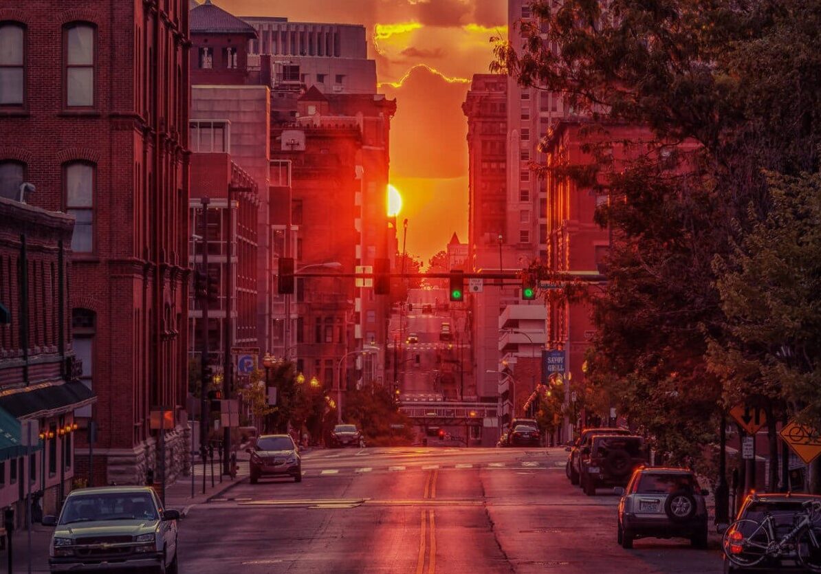 Sunrise in downtown Kansas City.