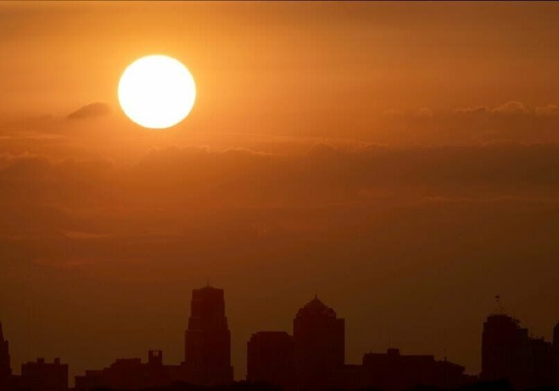 The sun over Kansas City's skyline.