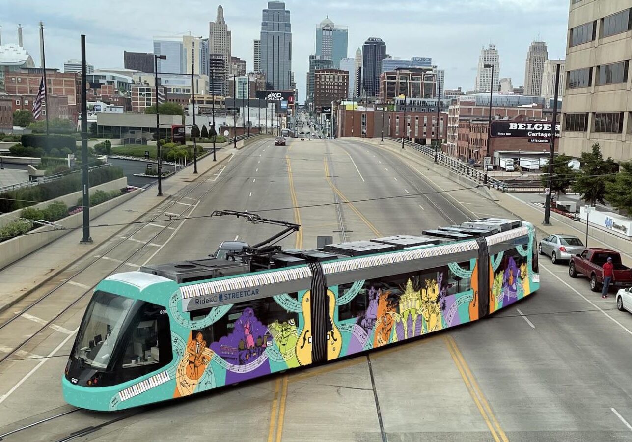 A grant from the Arts Council of Johnson County helped freelance illustrator Hector Garcia create “Jazz: The Resilient Spirit of Kansas City,” which appeared on a KC Streetcar during the 2021 Art in the Loop project.