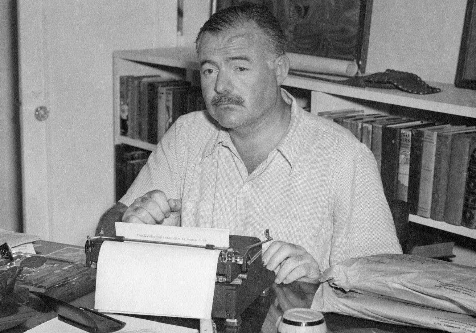 Ernest Hemingway at his home in Cuba, late 1940s.
