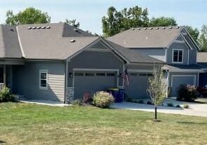 A row of large suburban looking townhomes
