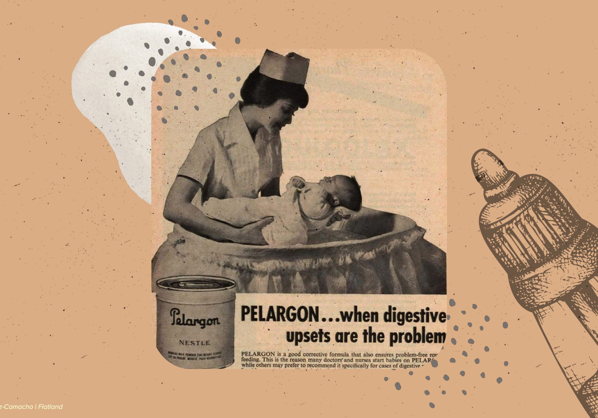 A vintage advertisement of infant formula shows a smiling nurse holding a baby over a bassinet. The infant formula shortage happening now has raised concerns of pre-existing disparities for mothers of color and low-income families. This story explains the history of how that happened.