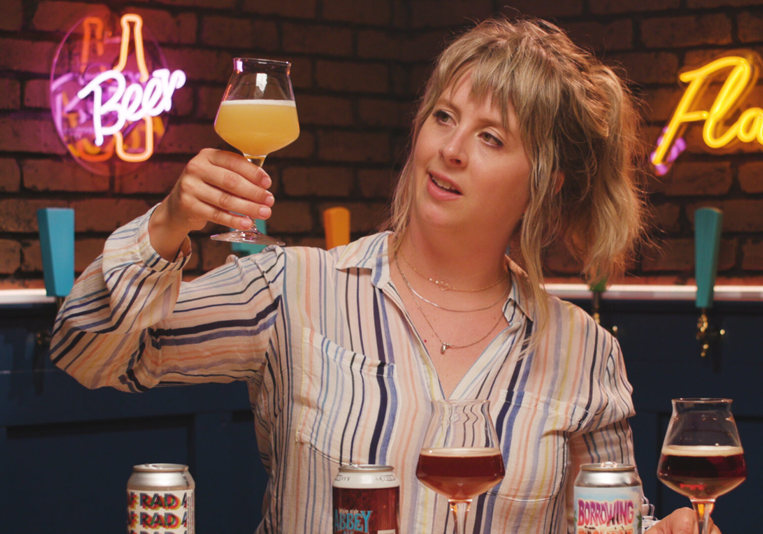 Beer enthusiast Cassie Niemeyer demonstrates how to taste beer properly.