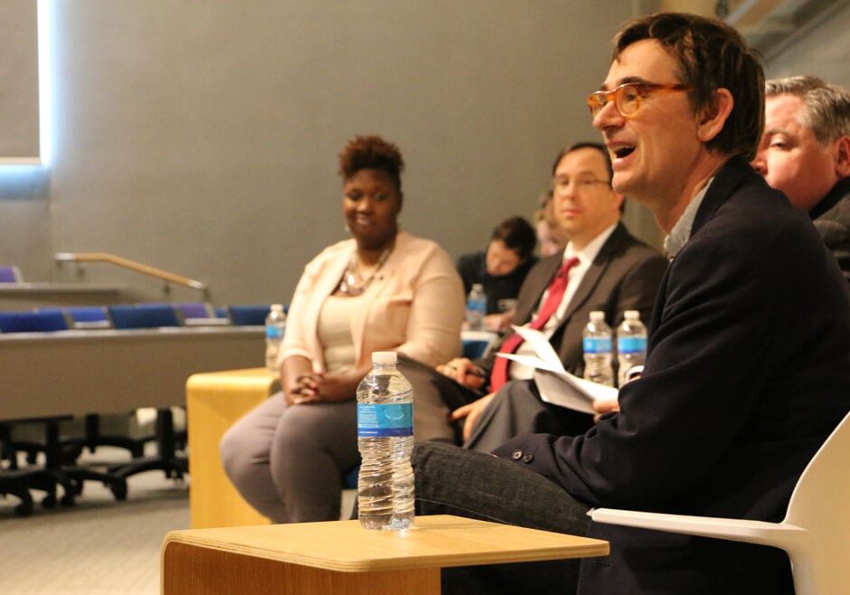 Clancy Martin, a professor of philosophy and business ethics at UMKC, speaks during a race and justice panel at the university Wednesday. 