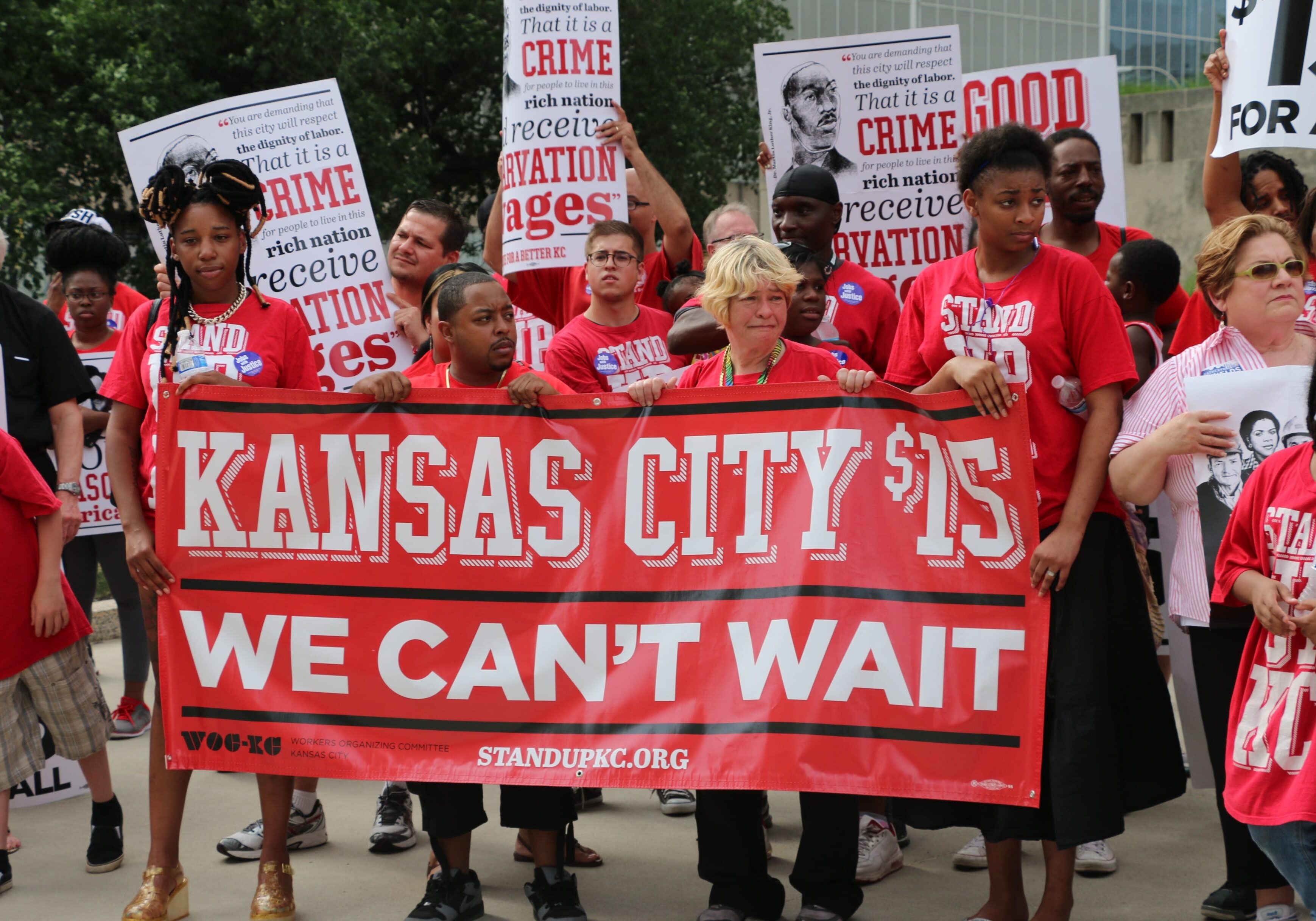 Advocates for the Fight for $15 movement rallied at Kansas City's city hall, Monday, June 22, 2015. (Photo: Daniel Boothe/Flatland)