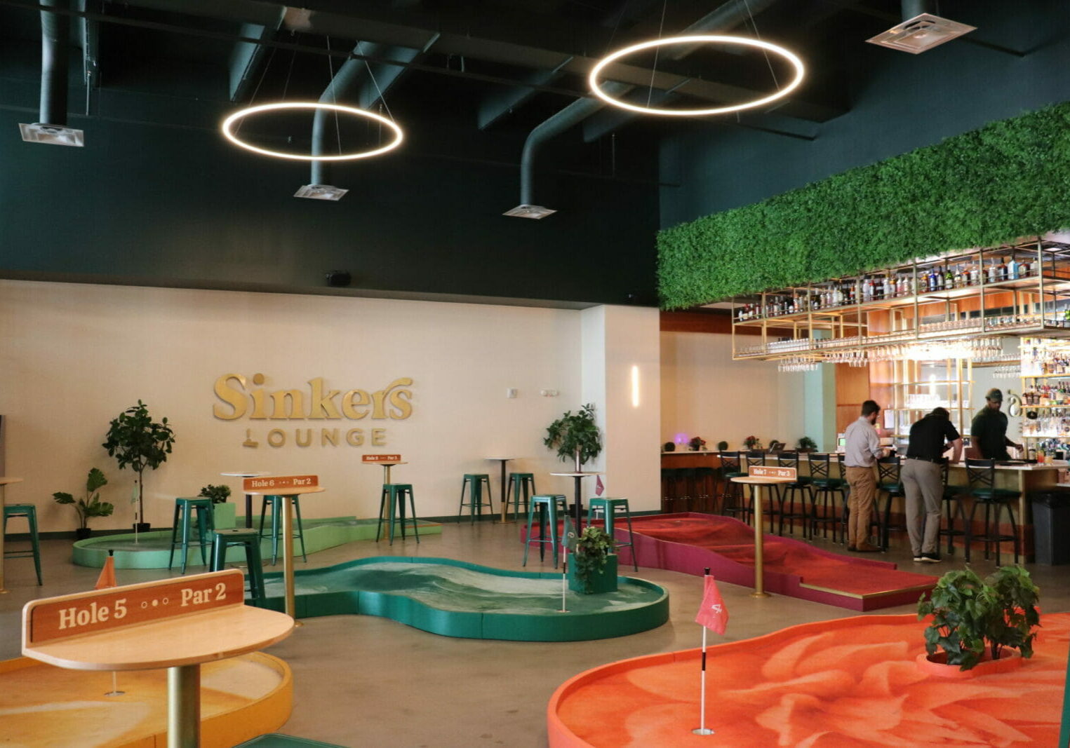 Indoor mini golf bar and restaurant Sinkers Lounge.