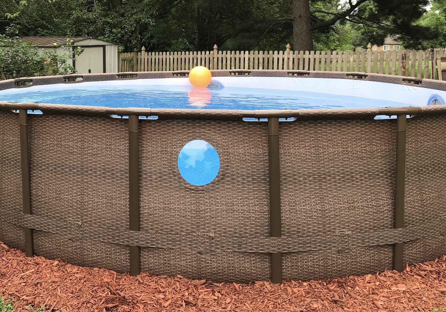 Danny Tumberger's 18-foot Coleman above-ground swimming pool set up in his backyard.