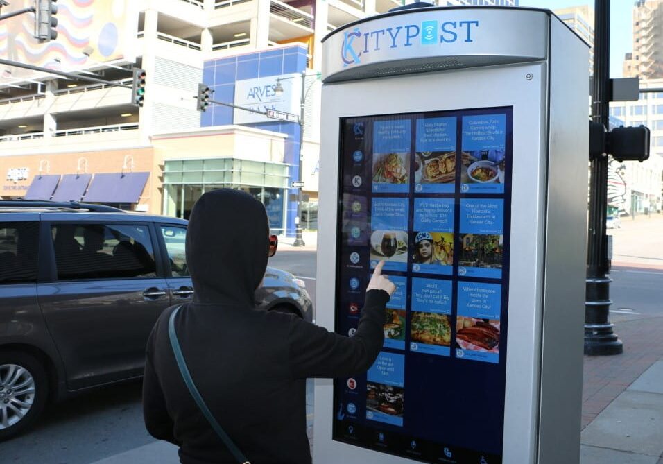 A person using a smart kiosk