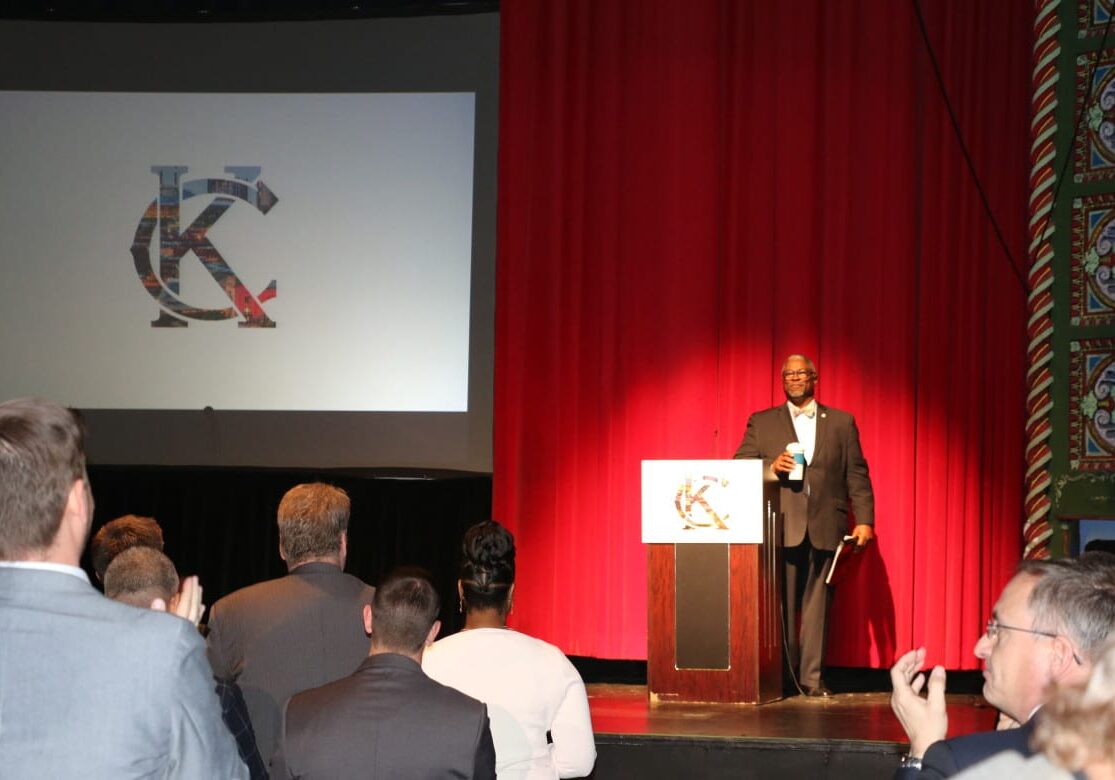 Mayor Sly James receives a standing ovation for his State of the City address Tuesday at the Uptown Theater. (Photo: Daniel Boothe | Flatland)
