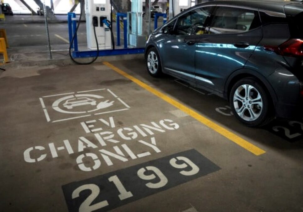 Electric vehicles are displayed before a news conference with White House climate adviser Gina McCarthy and U.S. Secretary of Transportation Pete Buttigieg to highlight electric vehicles on April 22, 2021, at Union Station near Capitol Hill in Washington, D.C.